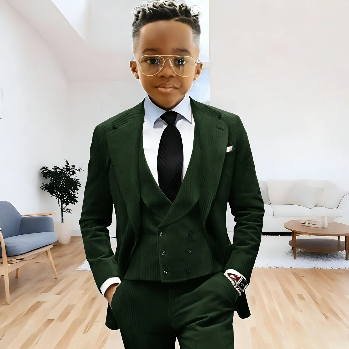 Brown Corduroy Boy Suit 3 Piece Blazer Vest Pant Suit Set Notched Lapel Formal Wedding Dresses Business Tuxedo Suits for Kids