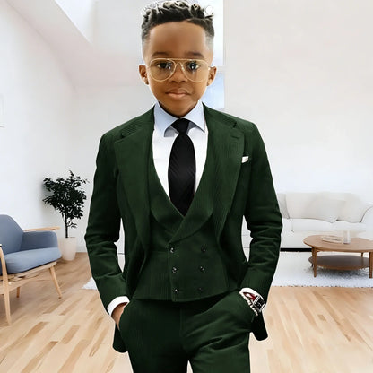 Brown Corduroy Boy Suit 3 Piece Blazer Vest Pant Suit Set Notched Lapel Formal Wedding Dresses Business Tuxedo Suits for Kids