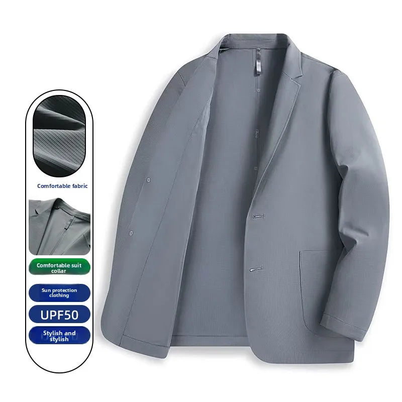 Thin-sleeved Sunscreen Blazer Fashionable for Outdoor Travel, Camping, Wedding, Casual Wear. Korean-style Men's Slim-fit Blazer