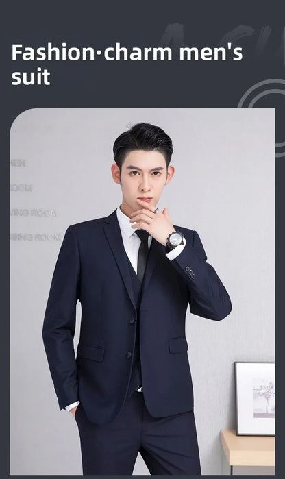 Men's Smart Casual Suit – Single Breasted Business Formal Set for Weddings & Performances