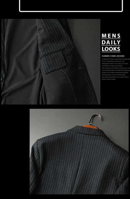 2026 Striped Casual Business Suit Jacket for Men High Quality Slim Fit Office Social Blazers Wedding Host Formal Coats M-4XL