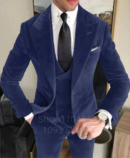 Men's Linen 3-Piece Slim Fit Suit – Blue & Beige | Wedding & Formal Wear