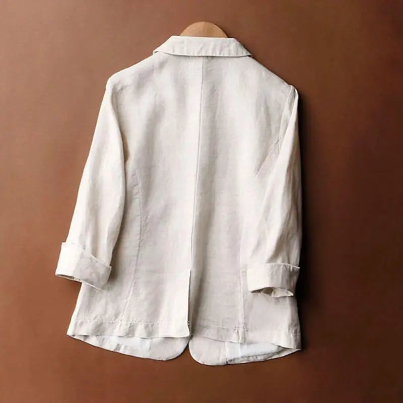 Women's Linen Blazer Loose Fit Single Button 3/4 Sleeve Lightweight Casual Suit Jacket