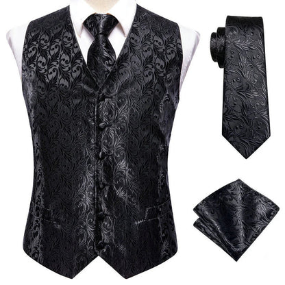Men's Double Breasted Jacquard Waistcoat Vest Tie Pocket Square Set – Ivory Paisley Wedding & Formal Suit