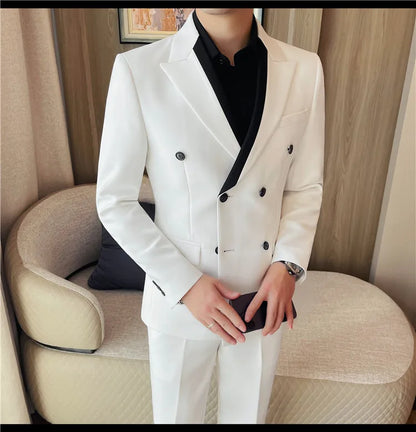 British Style Double Breasted Formal Suit Jacket Men High Quality Slim Casual Business Blazers Wedding Banquet Party Coats 2025