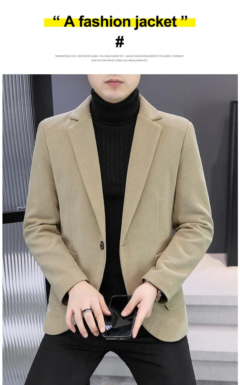 Blazer Men Fashionable Outdoor Wedding Versatile Slimming and Casual Korean Version Golden Mink Velvet Velvet and Cotton Blazer