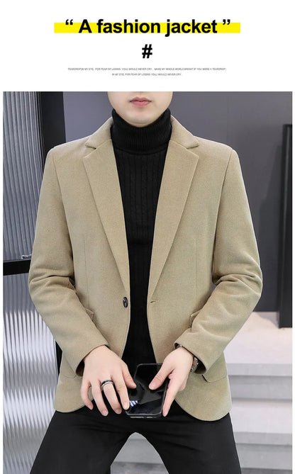 Blazer Men Fashionable Outdoor Wedding Versatile Slimming and Casual Korean Version Golden Mink Velvet Velvet and Cotton Blazer
