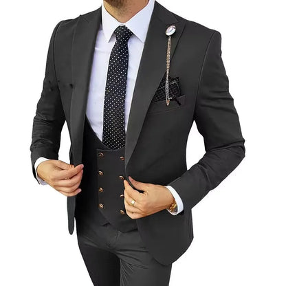 Slim Fit Peaked Lapel Mens Suits Green Business Wedding Tuxedo Fashion Groom Outfit Blazer with Vest And Pants for Prom Party