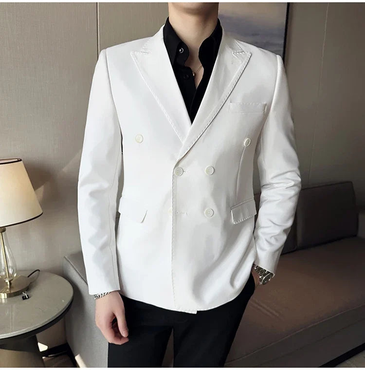 Autumn High-quality Double Breasted Slim Fit Suit Jacket Men Versatile Casual Business Blazer Wedding Social Banquet Formal Coat