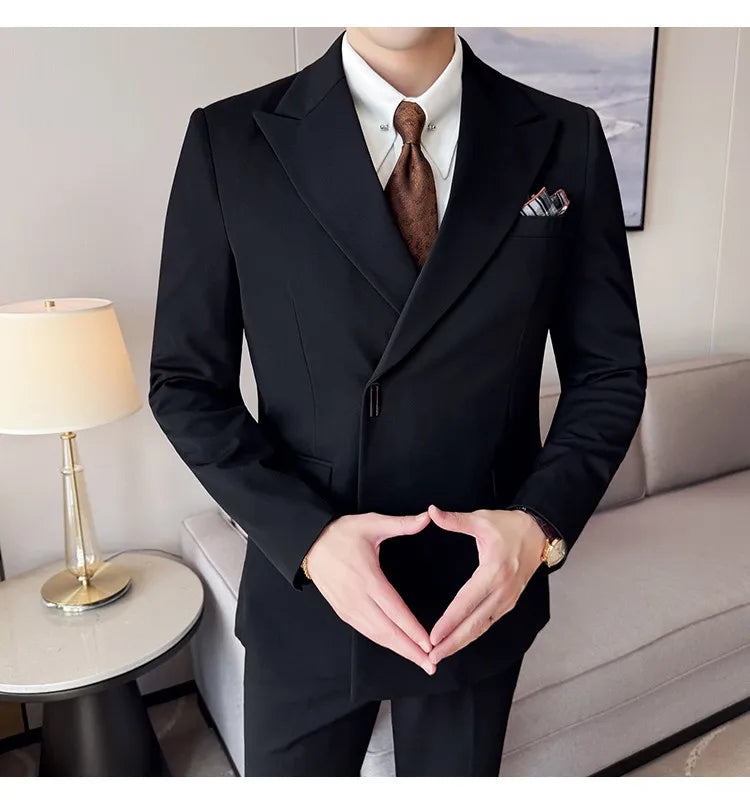 Men's 3-Piece Slim Fit Suit Set – Jacket, Vest & Pants for Wedding, Prom & Business