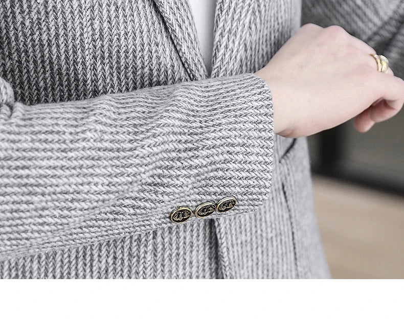2025 Autumn Men's Casual Suit Jacket Fashion Slim Fit Striped Blazers Streetwear Social Business Versatile Formal Dress Coats