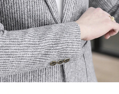 2025 Autumn Men's Casual Suit Jacket Fashion Slim Fit Striped Blazers Streetwear Social Business Versatile Formal Dress Coats