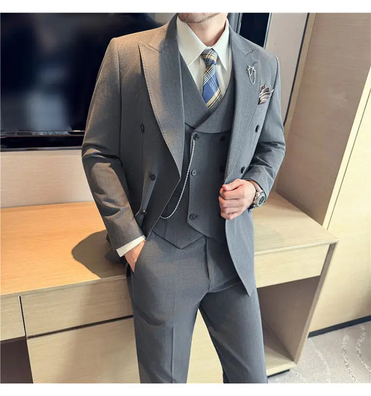 Classic Striped Wedding Suit Set Men 3 Piece Set (jacket+vest+pant) Business Formal Casual Suits Office Party Prom Groom Suit