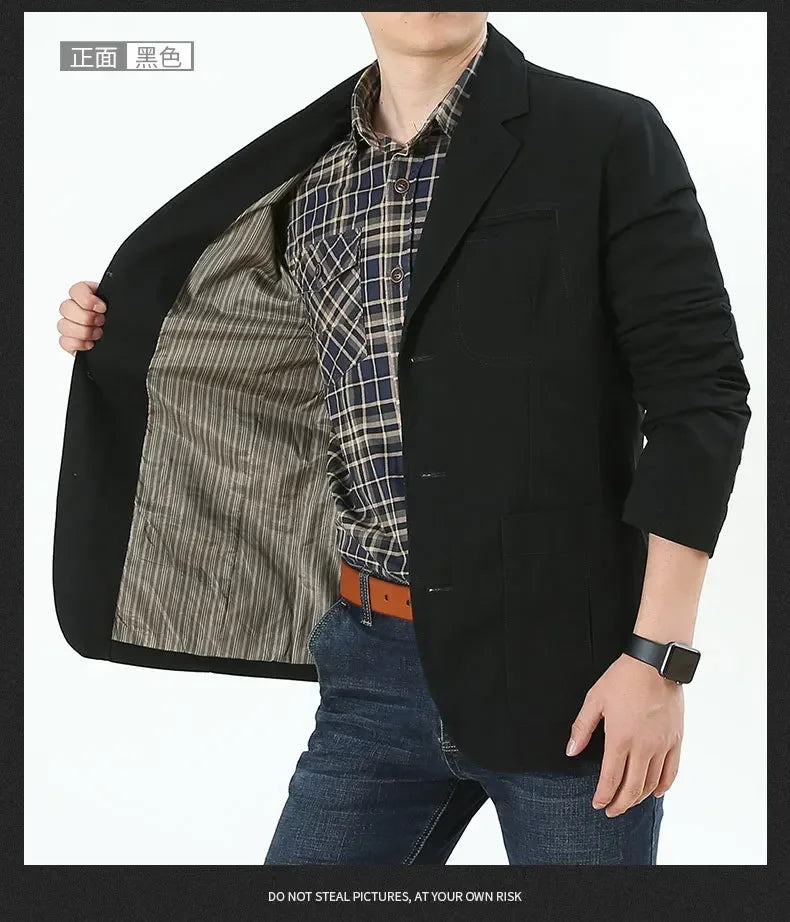 Blazer Pure Cotton Loose Men Fashion Business British Style Casual Three Button Cotton Casual Clothes Single West Coat Blazer