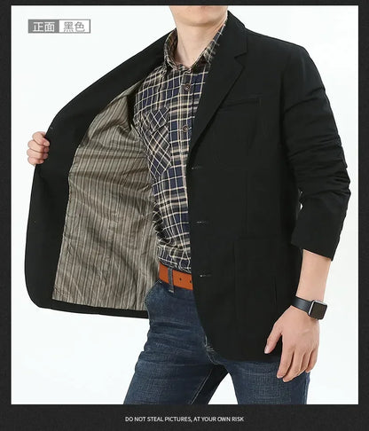 Blazer Pure Cotton Loose Men Fashion Business British Style Casual Three Button Cotton Casual Clothes Single West Coat Blazer