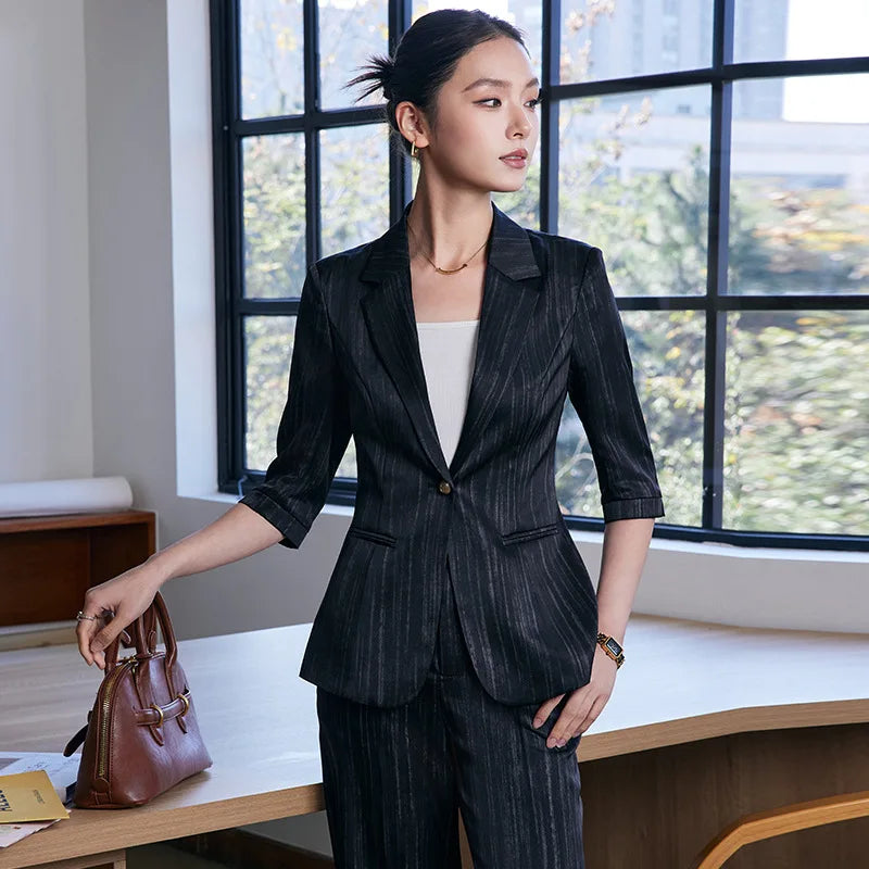 Elegant Women 2025 Spring Summer Professional Suit OL Business Interview Manager Commuting Work Wear Blazer And Pants Sets