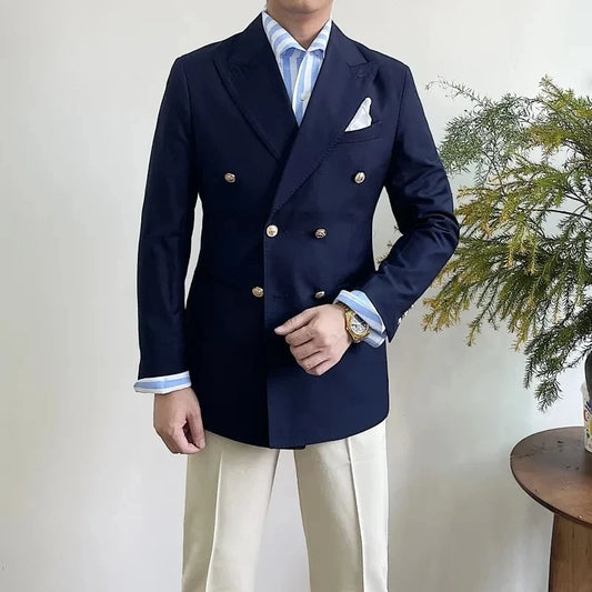 1 Pieces Slim Fit Blazer Wide Shawl Lapel Luxury Men Suit Custom Made Tuxedo Gold Button Suit For Mens Groom's Wedding