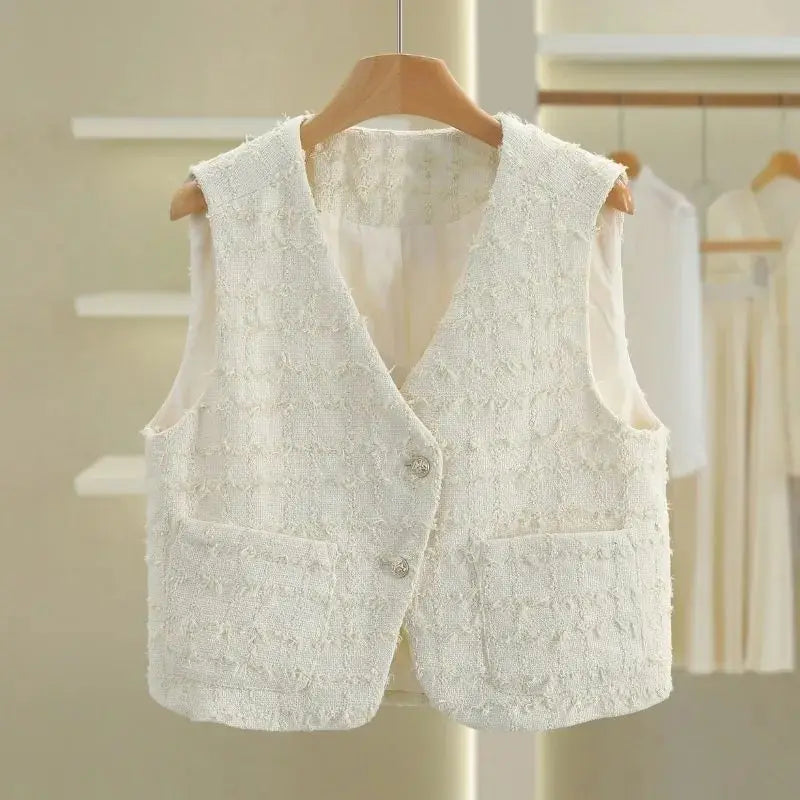 Women Small Fragrance Vest New Spring Autumn Tweed Vest Coat Sleeveless Short Jacket Female Casual Tops Waistcoat Chaleco Mujer