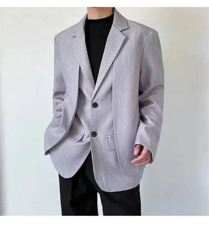 Men's British Dandy Style Blazer, Premium Textured Casual Suit Jacket, Structured Shoulders Light Mature Fashion Coat for Autumn