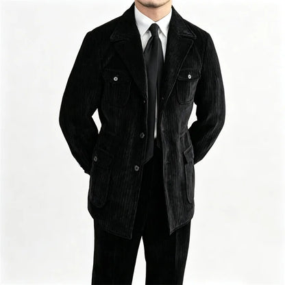 Men's Retro Corduroy 2 Pieces Suit Multi Flap Pockets Safari Blazer Matching Trousers For Formal Daily Party Wedding Business