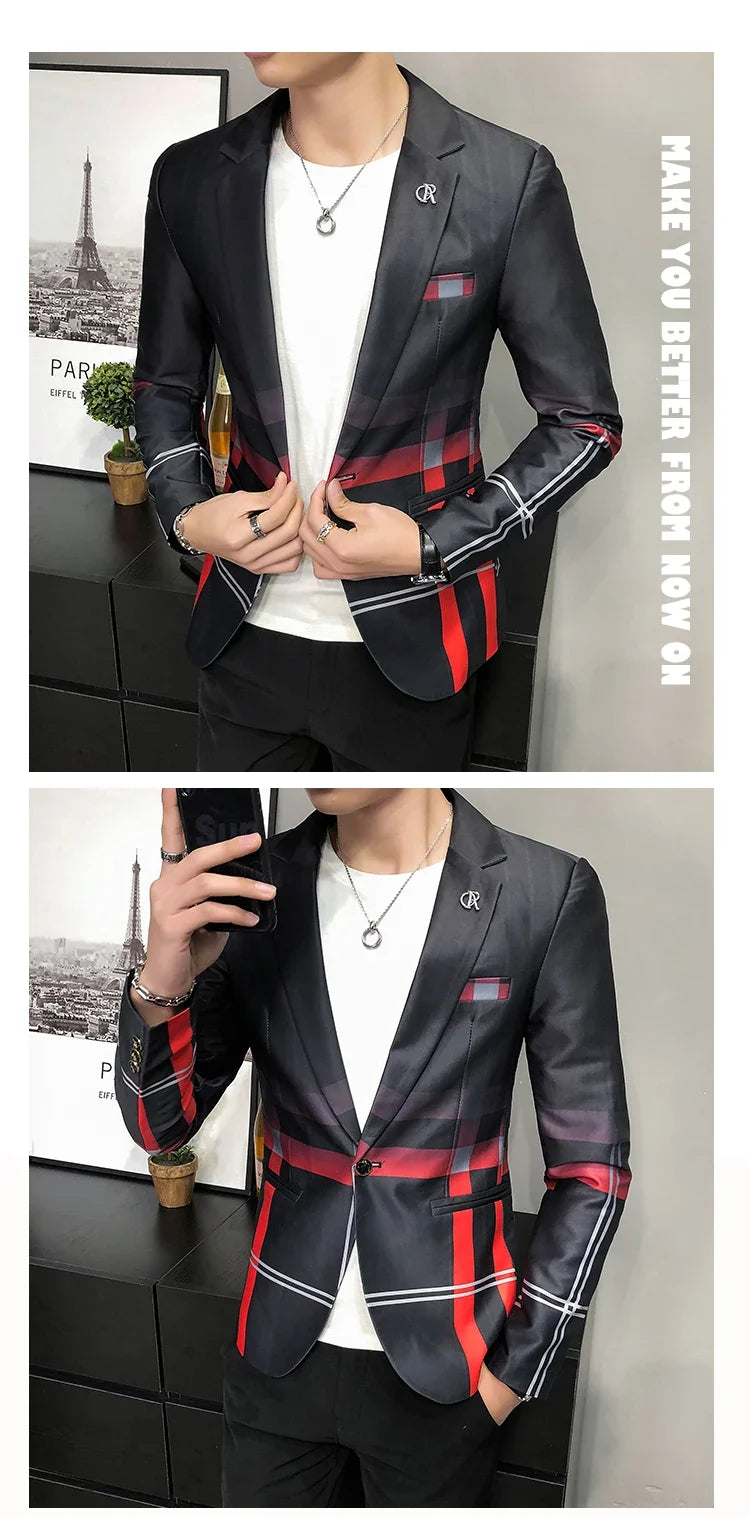 Men's Blazer Suit Jacket 2025 Spring New Fashion Korean Slim Suit Jacket Social Prom Dress Jacket Men's High Quality Clothing
