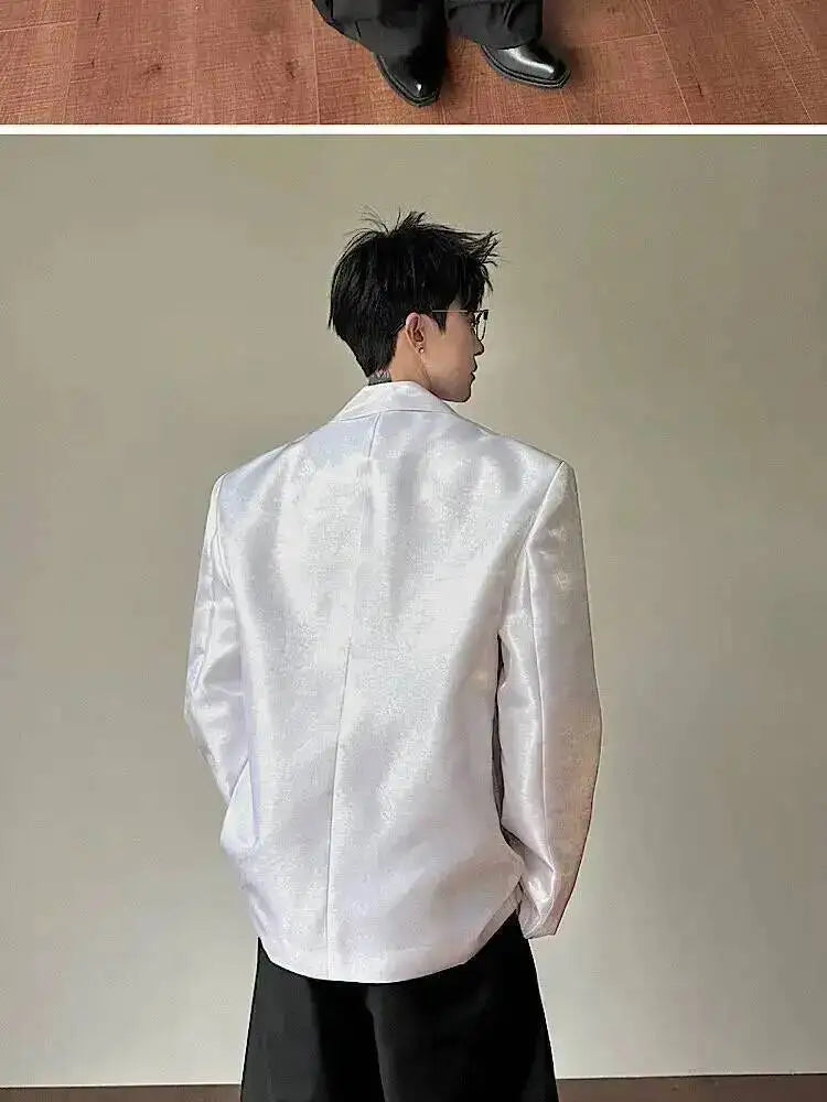 2026 New Original Luxury Temperament Sequin Gauze Patchwork Design Blazer Coat Men Elegant Handsome Casual Jacket JY7013