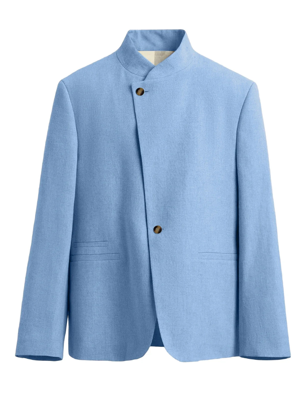  Mandarin Collar Men‘s Blazer Linen Blend Chinese Stand Collar Men Jacket Asymmetric Button Breathable Men Coat Wedding Party