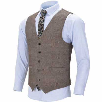 Men's Suit Vest Herringbone Single-Breasted Smart Casual Waistcoat for Business and Daily Wear