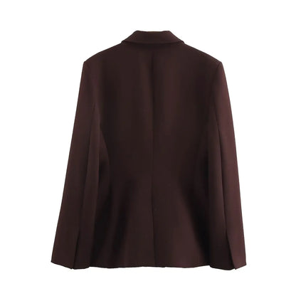 Women Fall Vintage Elegant Blazer Lapel Cinched-Waist Brown Blazer 2025 Autumn Fashion High Street Commute Lady Suit