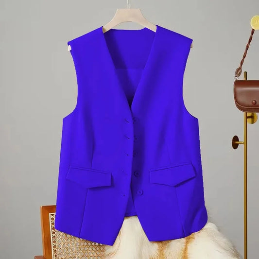 Korean Female Lined Suit Sleeveless Spring Autumn Ladies Solid Color Blazer Vest Design Women Fashion Leisure Loose Waistcoat
