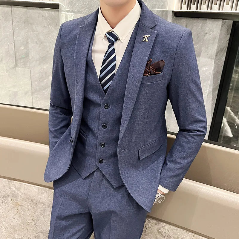 Men's 3-Piece Slim Fit Suit – Smart Casual Blazer, Vest & Pants for Business, Wedding & Formal Occasions