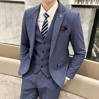 Men's 3-Piece Slim Fit Suit – Smart Casual Blazer, Vest & Pants for Business, Wedding & Formal Occasions