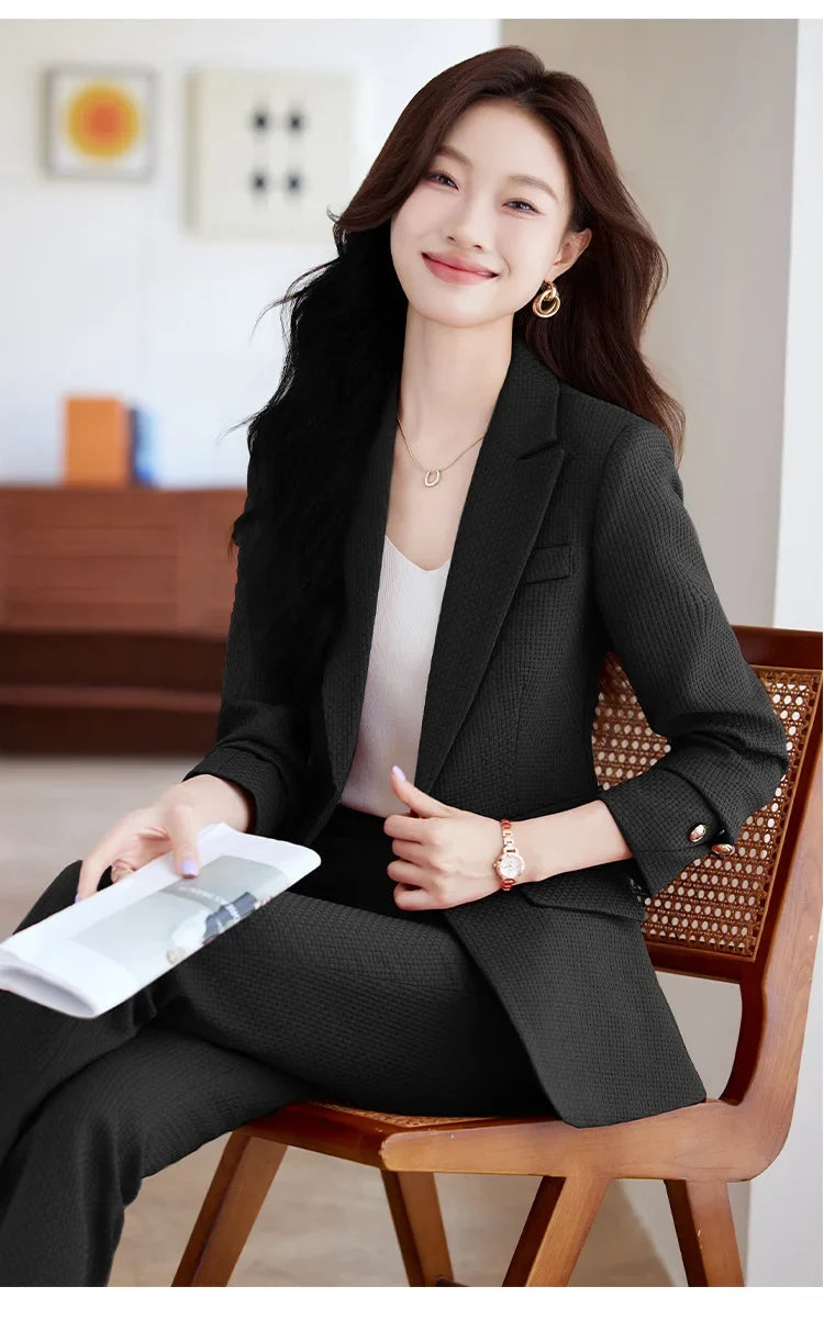 Casual Blazer Suits for Women Office Wear Long Sleeve Single Button Jacket 2 Pieces Set Chic Fashion Pant Suits Elegant Ladies