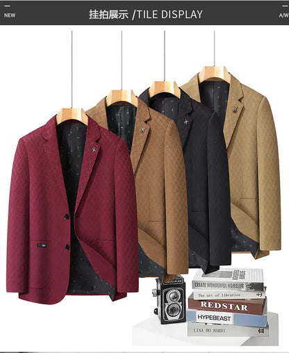 Men's Blazer Smart Casual Single-Breasted Suit Jacket for Business and Leisure – Brown, Khaki, Wine Red, Black