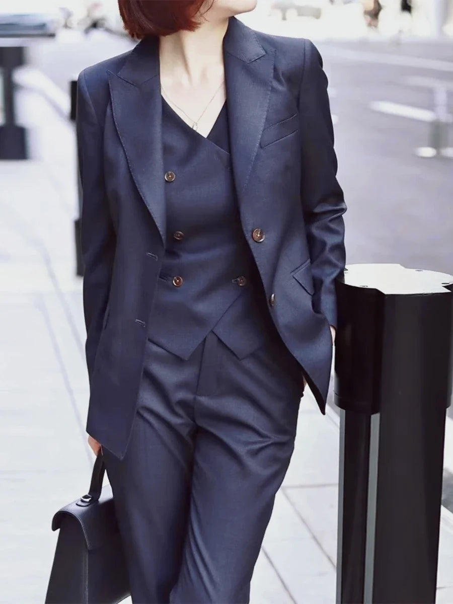 Peak Lapel Two Buttons Women Suits Spring Autumn Fashion Formal Solid Outfits Office Casual Daily Pants Suits Sets Three Piece