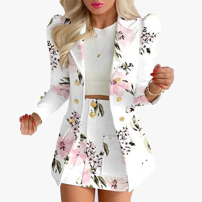 Fashionable Casual Print Long Sleeve Women's Suiting Skirt Ensemble Autumn Commute Wear Polyester Fabric Unisex O2O Sales
