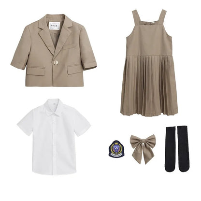 Child School Uniform Girls Korean Jacket Pleated Dress Summer Outfits Boys Blazer Formal Suits Shorts Kids Student Clothes Sets