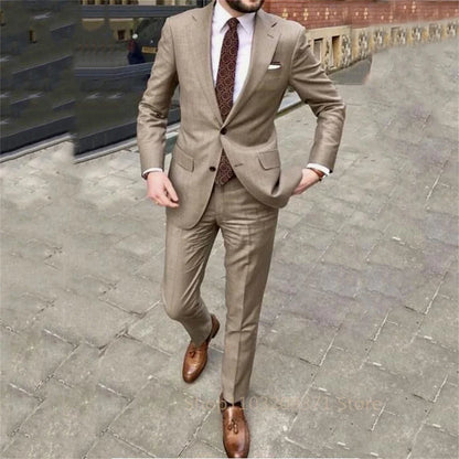 Men's Single Breasted Formal Suit Set – Turndown Collar Blazer for Wedding & Business
