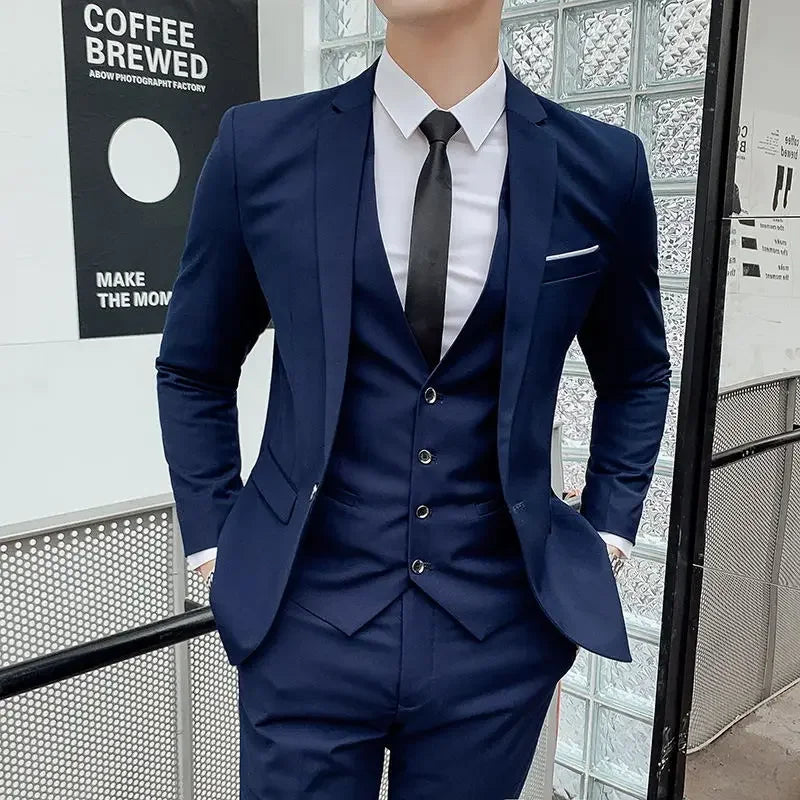 Men's Three-Piece Formal Suit – Slim Fit Business Dress Suit for Men