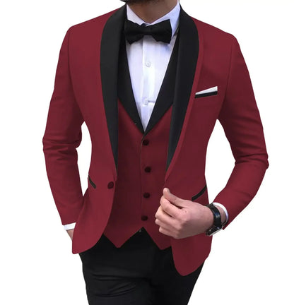 White Slit Mens Suits 3 Piece Black Shawl Lapel Casual Groom Tuxedos for Wedding Groomsmen Suits Men 2025 (Blazer+Vest+Pant)