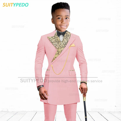 Luxury Boy's Suit Set Homecoming Party Kids Jackets Tailor-made Slim Fit Blazer Pants 2 Pieces Wedding Party Children Tuxedos