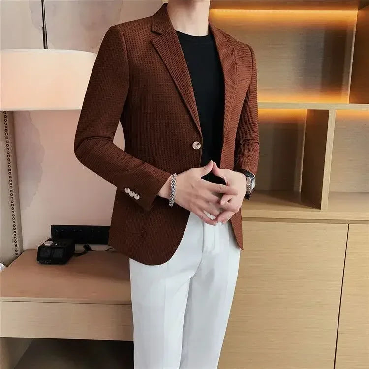 Men's Single Breasted Blazer – Korean Style Suit Jacket for Business & Smart Casual
