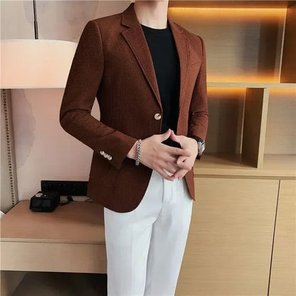 Men's Single Breasted Blazer – Korean Style Suit Jacket for Business & Smart Casual
