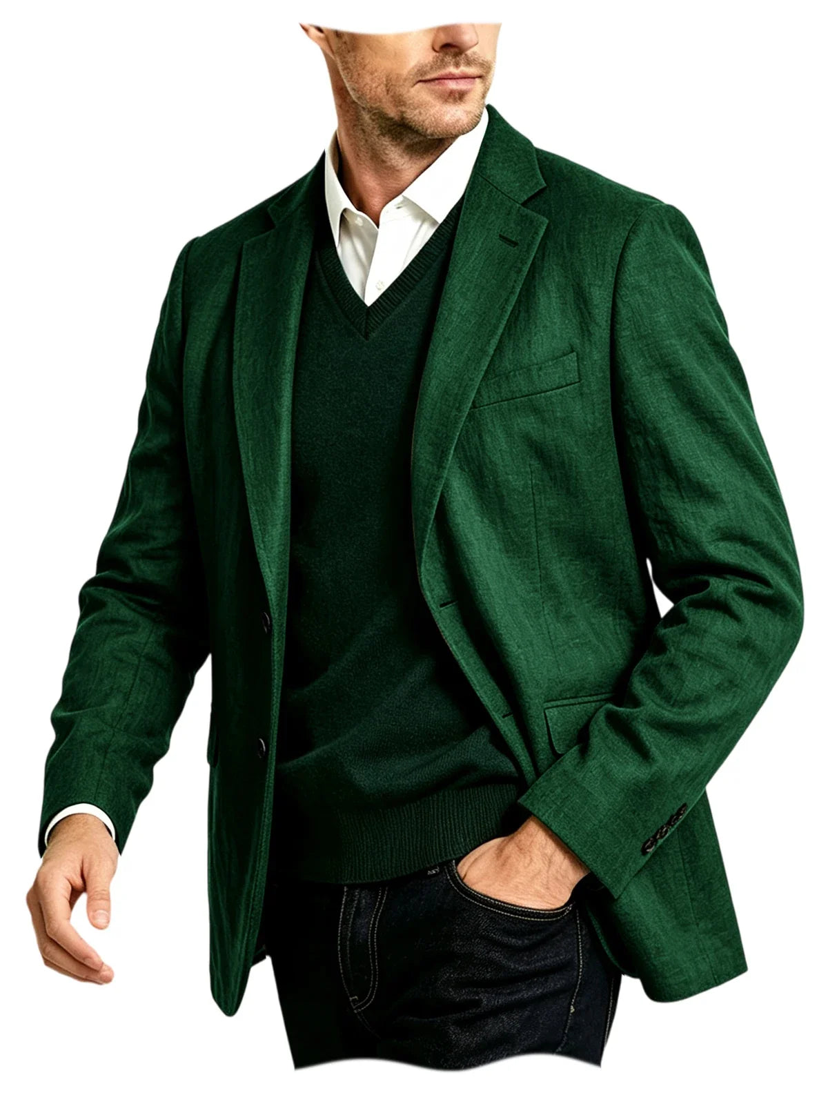 Men's Linen Blazer Notch Lapel Two-Button Sport Coat for Wedding and Daily Wear