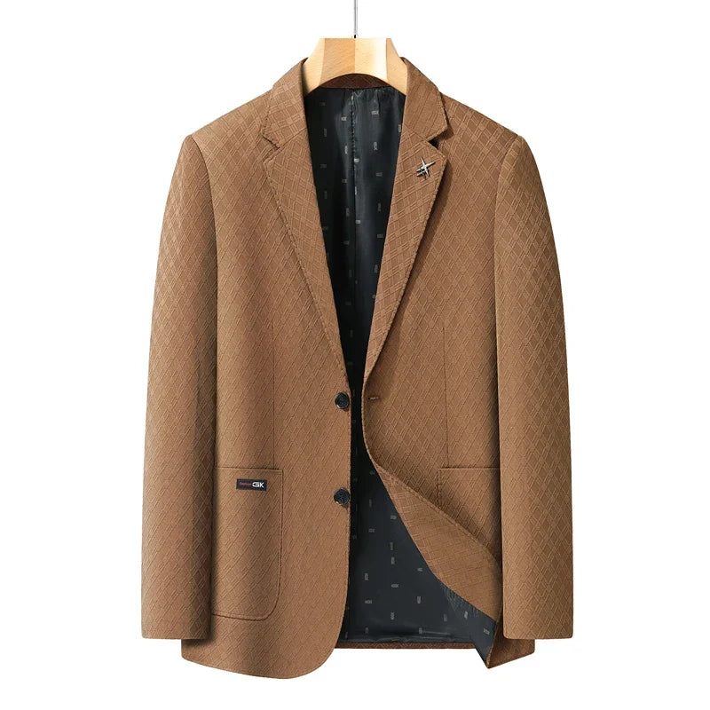 Men's Blazer Smart Casual Single-Breasted Suit Jacket for Business and Leisure – Brown, Khaki, Wine Red, Black