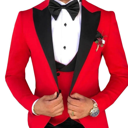Men's 3-Piece Leisure Blue Suit Double-Breasted Vest Lapel Tuxedo for Groomsmen Wedding Party Blazer Vest Pants Set