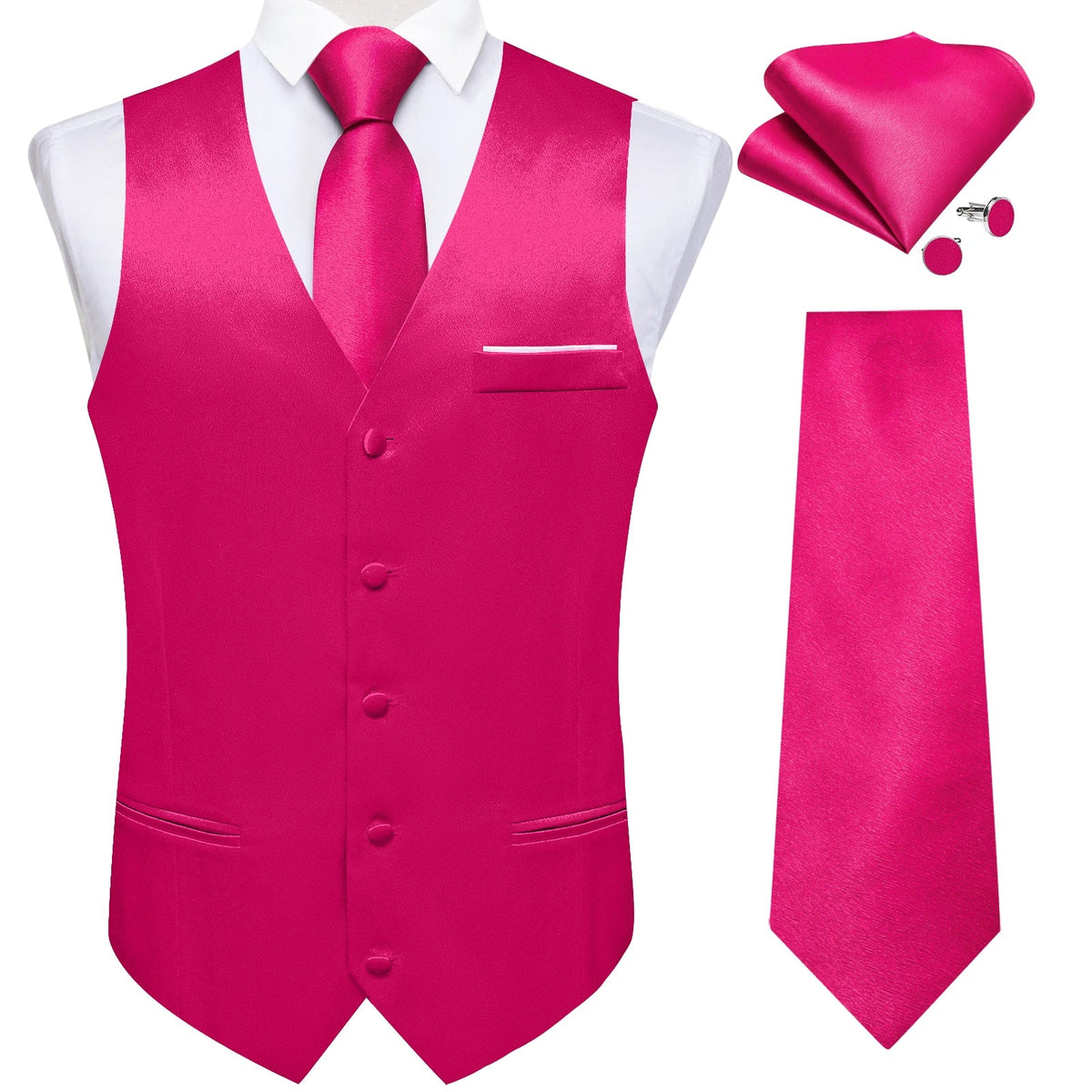 Men's Formal Vest Suit Set — Solid Color Waistcoat with Tie & Pocket Square for Weddings & Parties