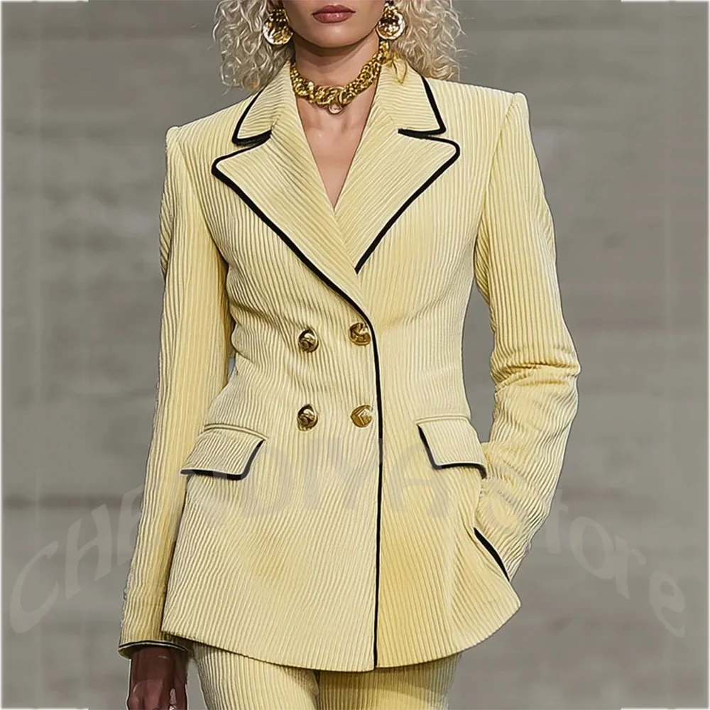 Elegant Women Pants Suit Formal Prom Party Outfits Peak Lapel Double Breasted Fashion Casual Daily Commute Wear 2 Pieces