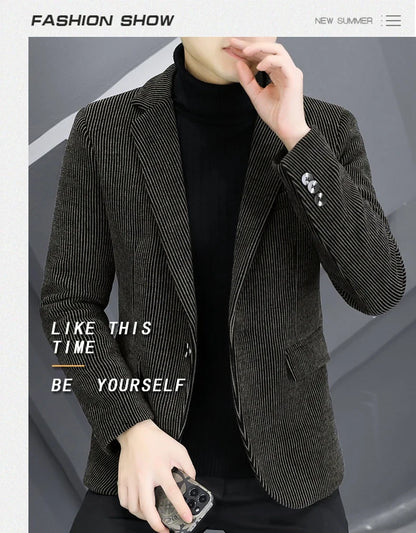Blazer Autumn/Winter Golden Sable Velvet and Cotton Thickened Thermal Small Suit Fashion Business Men's Slim Blazer
