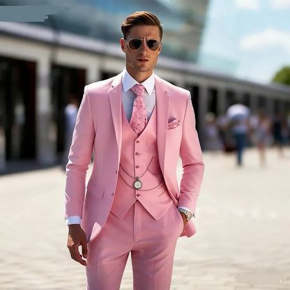 3-Pieces Men's Suit Unique Slim Fit Wedding Lapel Jacket Vest With Pant And Waistcoat Elegant Groomsmen